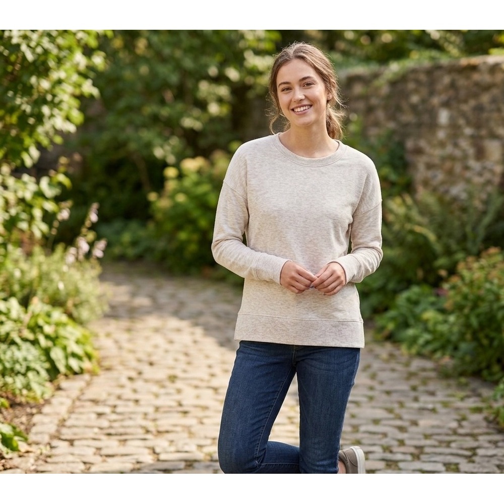 Athleta Coaster Luxe Sweatshirt Oatmeal Heather Beige Thumbhole Pullover Small
